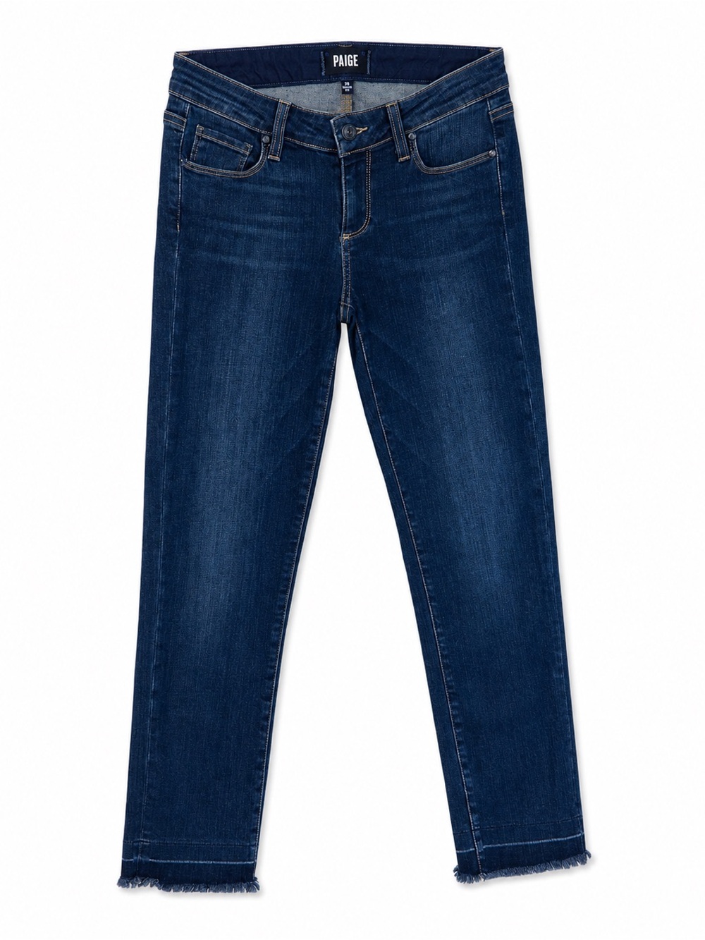 PAIGE MIKI Straight Leg Jeans in Dark Indigo Rough Hem NWOT